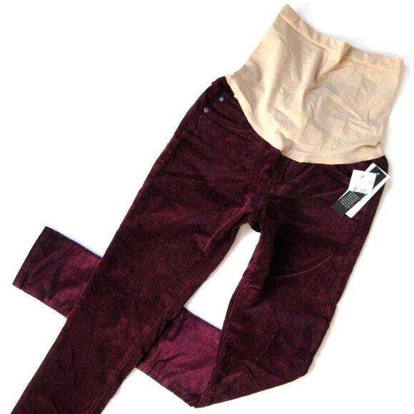 NWT Adriano Goldschmied Maternity Legging in Wine Stretch Velvet Skinny Pants 26 - Picture 2 of 6